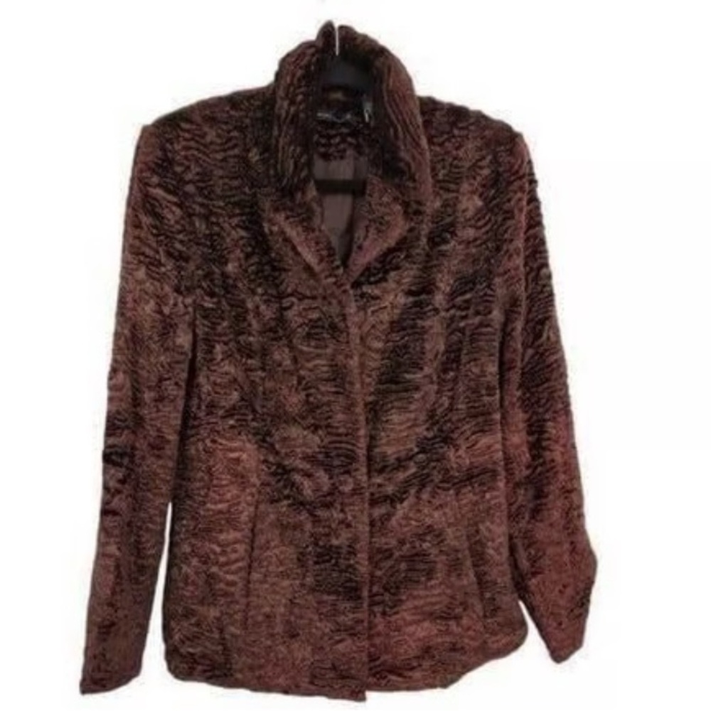 Chocolate Brown Soft faux Fur Persian Lamb Winter Coat Mob Wife Leather belt XL